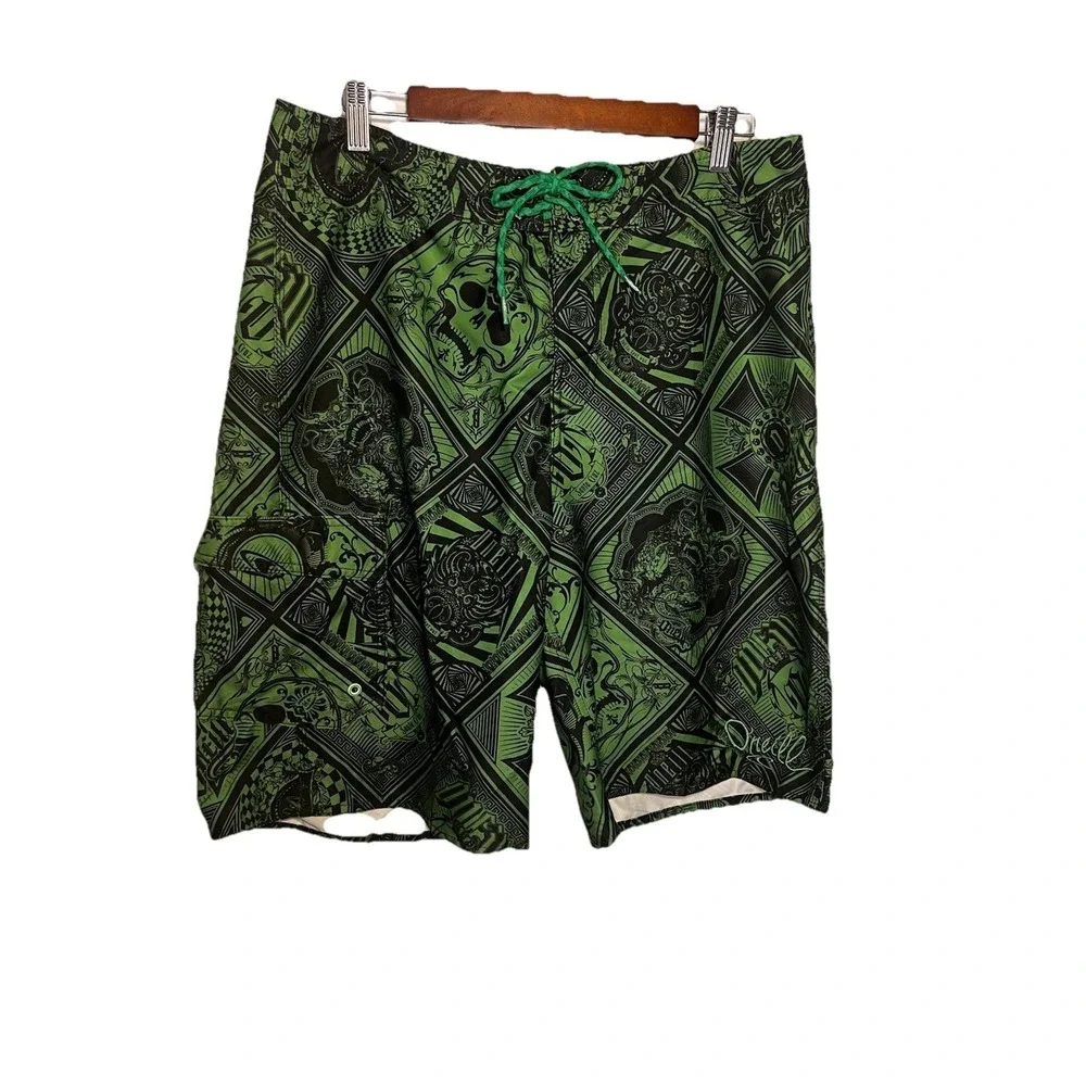 O'neill Men's‎ L Green Black Gothic Skull King Of Spade Logo Santa Clara Board